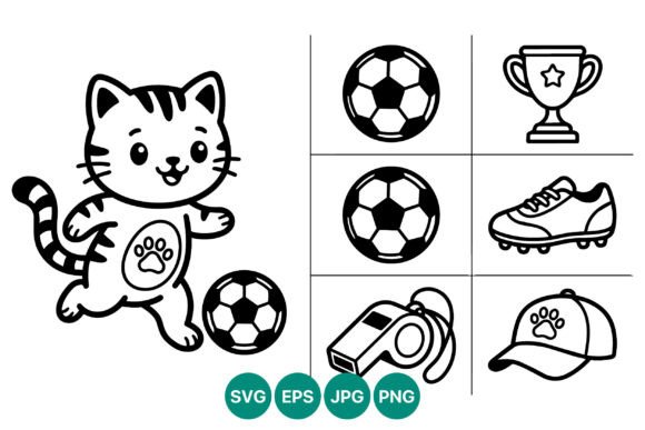 Cute Cat Soccer Line Art Graphics & Illustrations Review