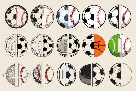 Sports Ball SVG Bundle: Half Soccer Graphics & Crafts